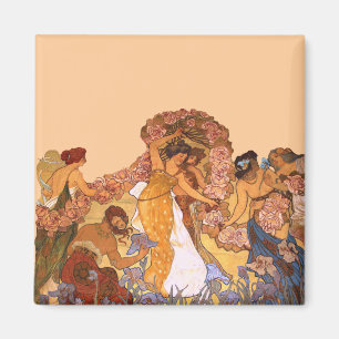 Schöne Jugendstilfrauen mit Iren und Rose Magnet