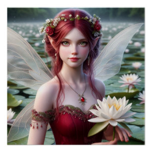 Schöne Juli Fee in Water Lilies Poster