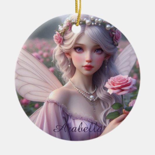 Schöne June Fairy in Rose Keramik Ornament (Vorne)