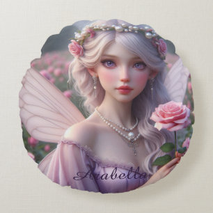 Schöne June Fairy in Rose Rundes Kissen