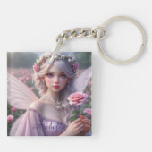 Schöne June Fairy in Rose Schlüsselanhänger (Rückseite)