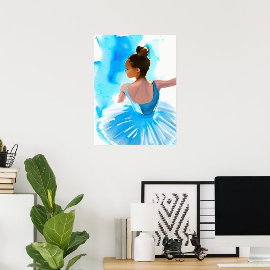 Schöne junge Ballerina in Blue Poster (Heimbüro)