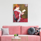 Schöne junge Frau mit rotem Haar, die ein Buch lie Leinwanddruck (Insitu (Wohnzimmer))