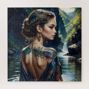 Schöne junge Frau mit Tattoo auf der Schulter. Puzzle