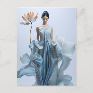 Schöne junge Frau und Lotusblume Postkarte