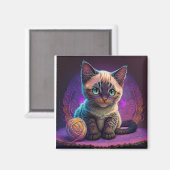 Schöne, junge Kätzchen mit Garnkugel Magnet (Vorderseite/Rückseite)