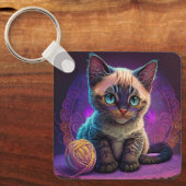 Schöne, junge Kätzchen mit Garnkugel Schlüsselanhänger (Vorderseite)