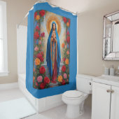 Schöne Jungfrau Mary in Blue Robe mit Halo Duschvorhang (Beispiel)