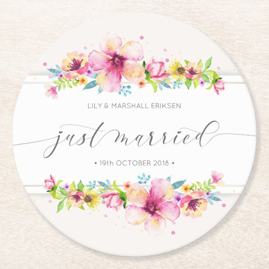 Schöne Just Married Wedding | Untersetzer Papier (Vorderseite)