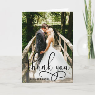 Schöne Kalligrafie Script Foto Wedding Fold Dankeskarte