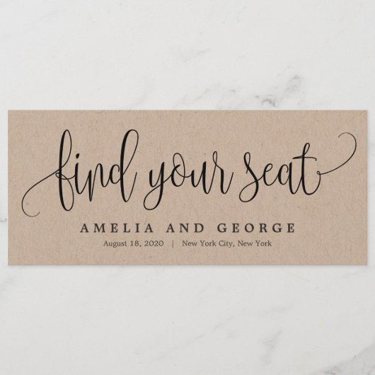 Schöne Kalligrafie Sitzkarte finden Menükarte (Vorderseite)