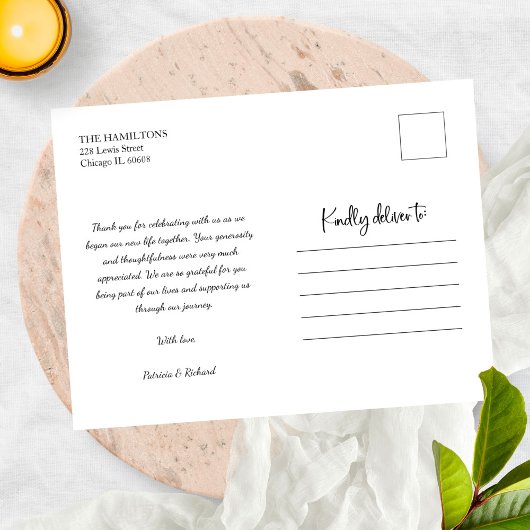 Schöne Kalligraphie Hochzeit Danke Foto Postkarte