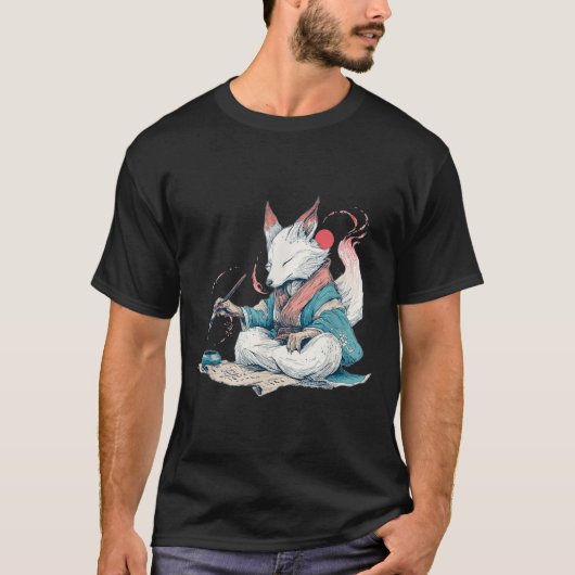 Schöne Kalligraphie Kitsune für Japan Style Lover T-Shirt (Vorderseite)