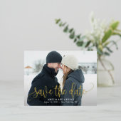 Schöne Kalligraphie Save the Date Postkarte (Stehend vorne)