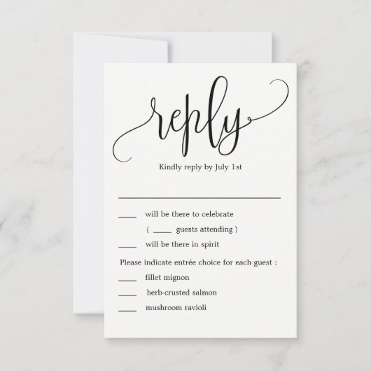 Schöne kalligraphische Hochzeit RSVP mit Menüoptio Einladung (Vorderseite)