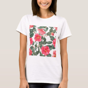 Schöne Kamelienblumen und Blätter Muster Acti T-Shirt