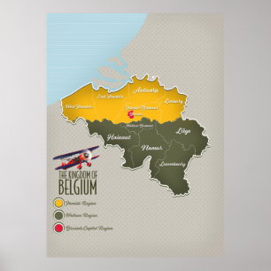 Schöne Karte des Königreichs Belgien Poster