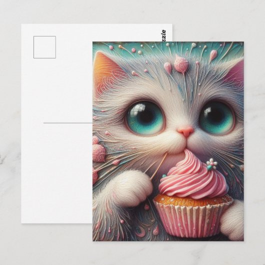 Schöne Kätzchen mit rosa Kuchen Postkarte (Vorne/Hinten)