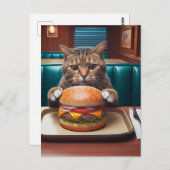 Schöne Katze am Abend mit Cheeseburger Postkarte (Vorne/Hinten)