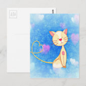 Schöne Katze-Illustration mit Herz Postkarte (Vorne/Hinten)