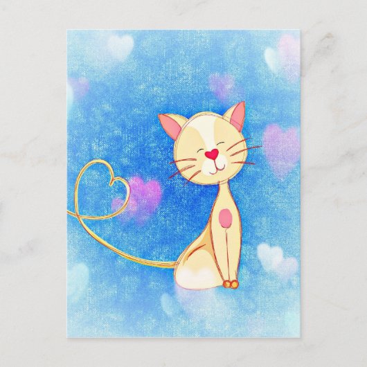 Schöne Katze-Illustration mit Herz Postkarte (Vorderseite)