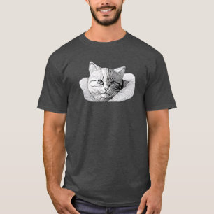 Schöne Katze Illustration Schwarz-Weiß Kunst T-Shirt