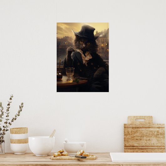 Schöne Katze im Anzug beim Trinken in Paris Poster (Küche)