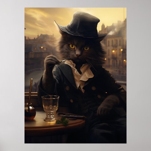 Schöne Katze im Anzug beim Trinken in Paris Poster (Vorne)