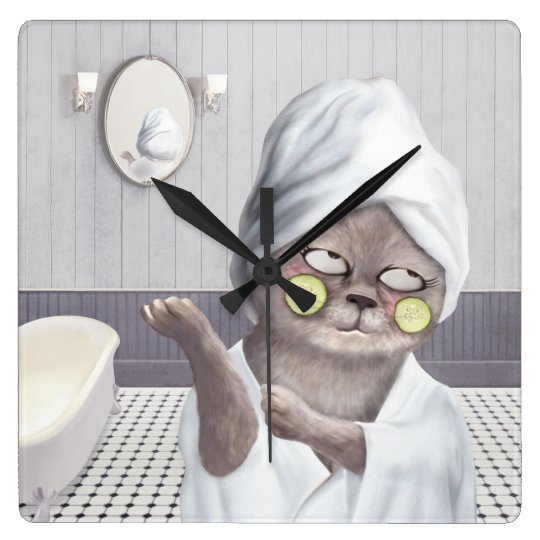 Schone Katze Im Badezimmer Quadratische Wanduhr Zazzle De