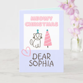 Schöne Katze in einem Hut und Tree Happy Christmas Karte