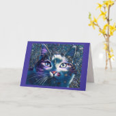 Schöne Katze in Mondschein geklappte Grußkarte Karte (Gelbe Blume)