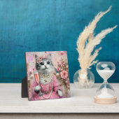 Schöne Katze in rosa Kleid mit Perlen Fotoplatte (InSitu)