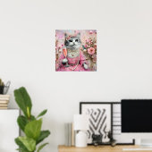 Schöne Katze in rosa Kleid mit Perlen Poster (Heimbüro)