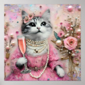 Schöne Katze in rosa Kleid mit Perlen Poster (Vorne)