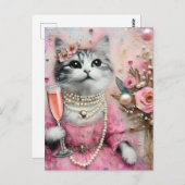 Schöne Katze in rosa Kleid mit Perlen Postkarte (Vorne/Hinten)
