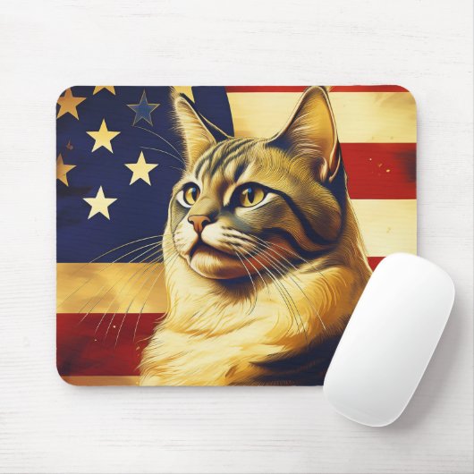 Schöne Katze mit amerikanischem Flaggenhintergrund Mousepad (Mit Mouse)