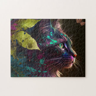 Schöne Katze mit Blattwerk - Kunst der künstlerisc Puzzle