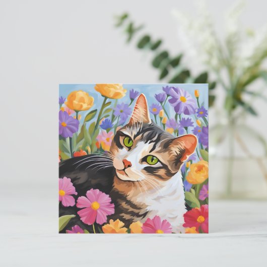 Schöne Katze mit Blume (Stehend Vorderseite)