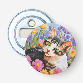 Schöne Katze mit Blume Flaschenöffner