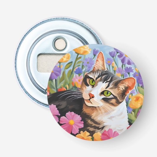 Schöne Katze mit Blume Flaschenöffner (Vorderseite)