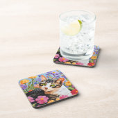 Schöne Katze mit Blume Getränkeuntersetzer (Rechte Seite)