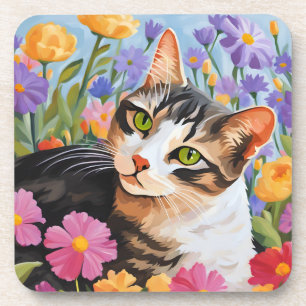 Schöne Katze mit Blume Getränkeuntersetzer