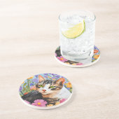 Schöne Katze mit Blume Getränkeuntersetzer (Seite)