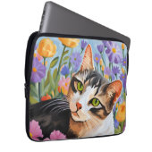 Schöne Katze mit Blume Laptopschutzhülle (Vorne Rechts)