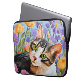 Schöne Katze mit Blume Laptopschutzhülle (Vorderseite Links)