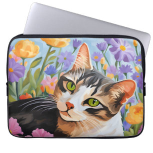 Schöne Katze mit Blume Laptopschutzhülle