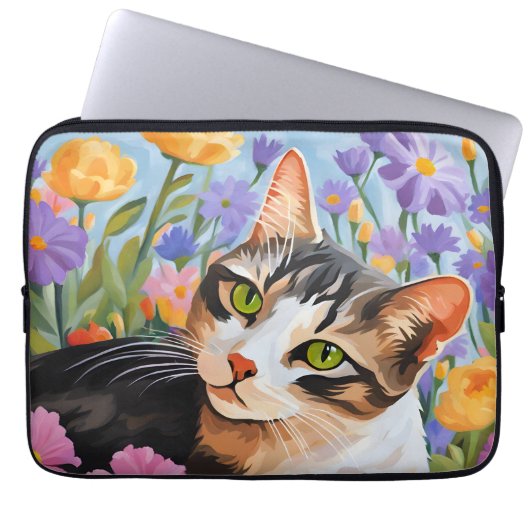 Schöne Katze mit Blume Laptopschutzhülle (Vorderseite)
