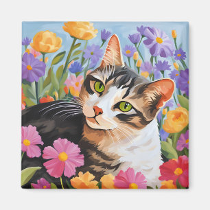 Schöne Katze mit Blume Magnet