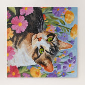 Schöne Katze mit Blume Puzzle (Horizontal)