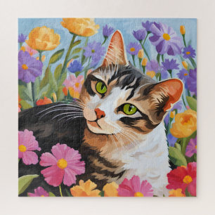 Schöne Katze mit Blume Puzzle